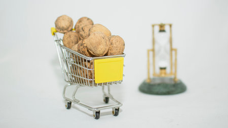 Large fresh walnuts close-up in a photo studioの写真素材