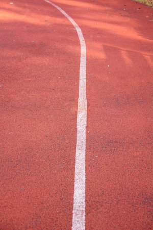 Running track in the park, closeup of photo with soft focusの写真素材