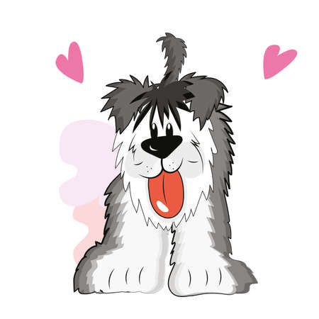Playful english sheepdog. Dog breeds cartoon - Vectotrのイラスト素材