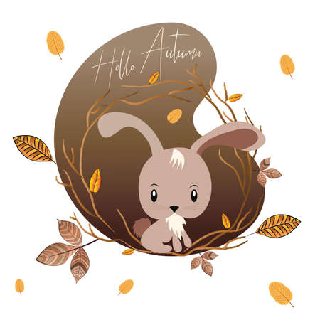 Little rabbit on dry leaves. Autumn season - Vectorのイラスト素材