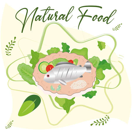 Fish in a natural food poster. Healthy food - Vectorのイラスト素材
