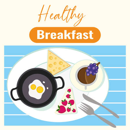 Healthy breakfast poster. Healthy food - Vector illustrationのイラスト素材