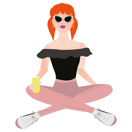 Isolated hygge girl drinking a soda - Vector illustrationのイラスト素材