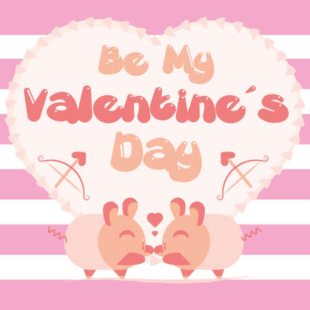 Happy valentines day card. Cute piglets in love - Vectorのイラスト素材