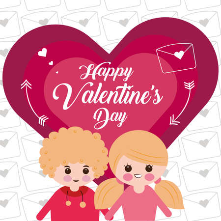 Happy valentines day card. Cartoon of a couple in love - Vectorのイラスト素材