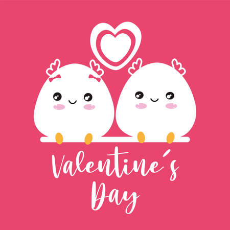 Happy valentines day card. Cute eggs cartoon kawaii - Vectorのイラスト素材