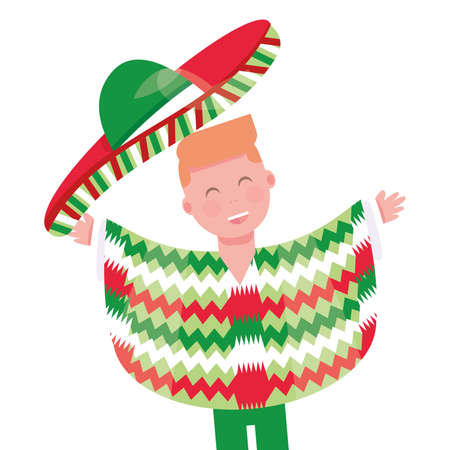 Mexican man with a poncho - Vector illustrationのイラスト素材