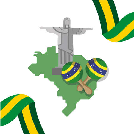 Christ redeemer in a map Brazil Independence dayのイラスト素材