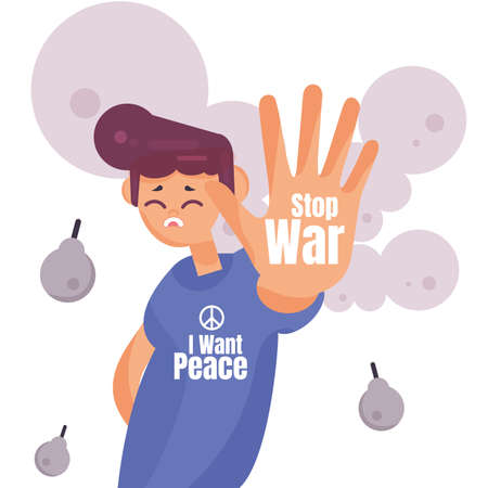 Isolated man protesting showing his hand Stop war concept Vectorのイラスト素材