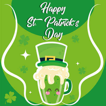 Happy beer glass with elvish hat Saint patrick day poster Vectorのイラスト素材