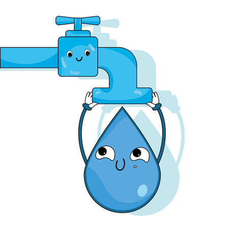 Isolated happy water drop cartoon hanging from a tap Vectorのイラスト素材