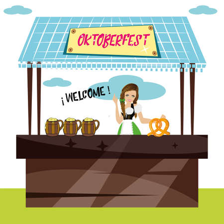 Isolated female cartoon with traditional german clothes and beers Vectorのイラスト素材