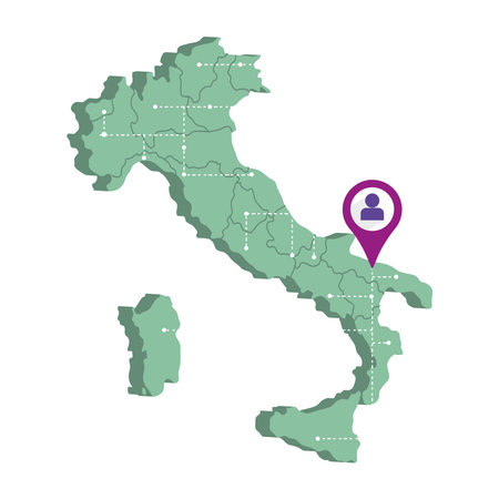 Isolated 3d render map of Italy with a map pin Vectorのイラスト素材
