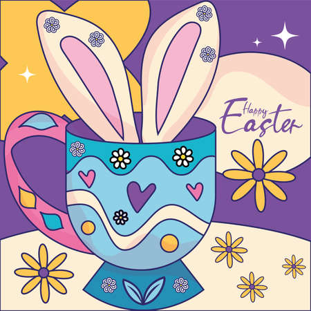 Bunny ears in a decorated mug Happy easter season Vectorのイラスト素材