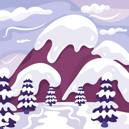 Beautiful colored winter landscape with hills and trees Vectorのイラスト素材
