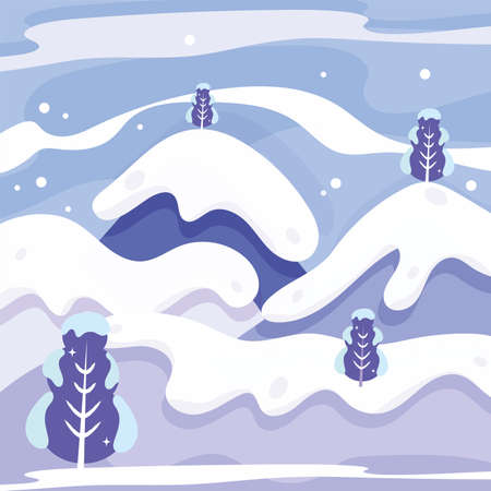 Beautiful cold blue winter landscape with hills and trees Vectorのイラスト素材