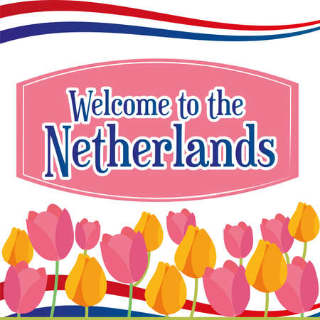 Colored netherlands travel concept Group of tulips with text Vectorのイラスト素材