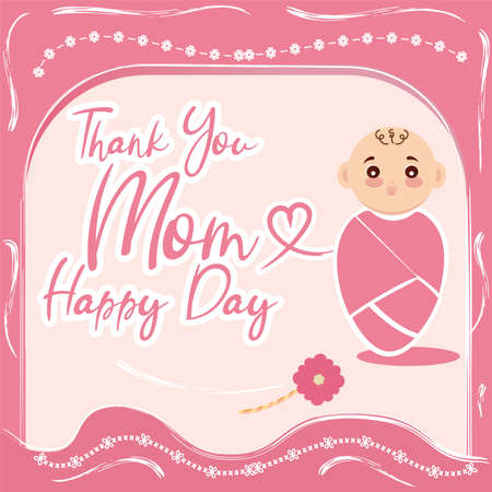 Cute newborn cartoon with a message Happy mother day card Vectorのイラスト素材