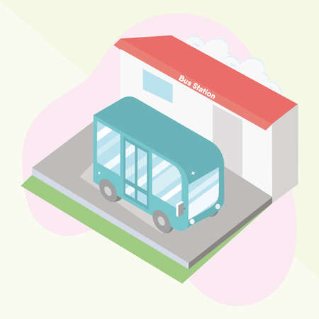 3d bus in a bus stationのイラスト素材