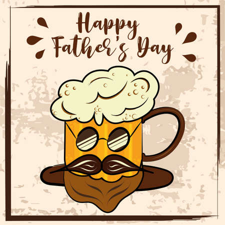 Isolated cute beer glass cartoon Happy father day retro template Vectorのイラスト素材
