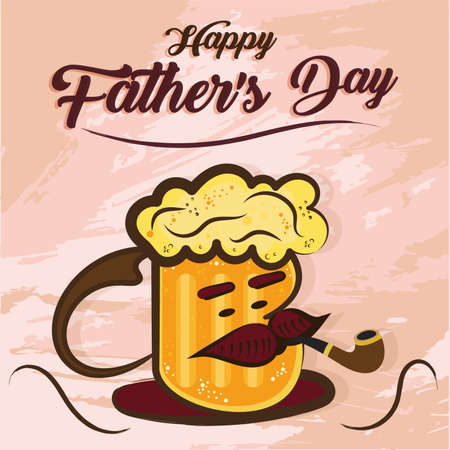 Isolated cute beer glass cartoon Happy father day retro template Vectorのイラスト素材