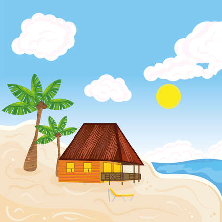 Hotel resort building on a beach Summer holiday travel landscape Vectorのイラスト素材