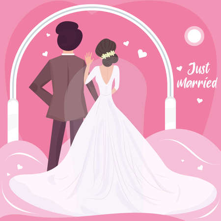 Married couple with wedding clothes Wedding colored template Vectorのイラスト素材