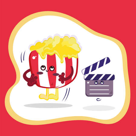 Isolated cute happy popcorn cartoon character Fast food Vectorのイラスト素材