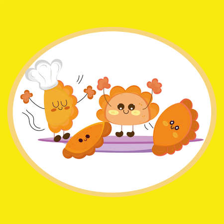 Group of happy empanada cartoon characters Fast food Vectorのイラスト素材