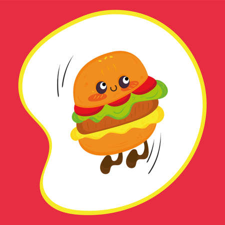 Isolated happy cute cheese burger cartoon character Fast food Vectorのイラスト素材