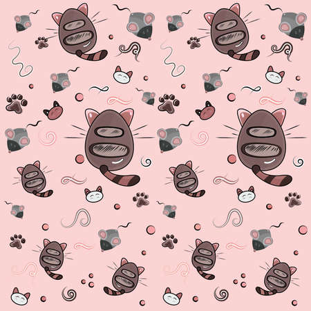 Colored pattern background with cute cats and mouses Vectorのイラスト素材