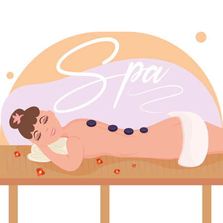 Happy girl with stones on her back Massage Spa concept Vectorのイラスト素材