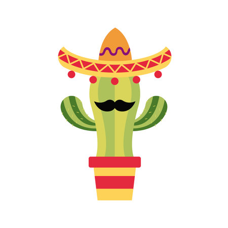Isolated cute cactus with mexican hat and mustache cartoon icon Vectorのイラスト素材