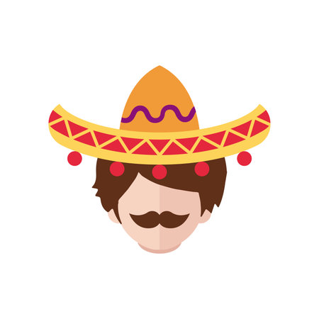 Isolated mexican male avatar with traditional hat Vectorのイラスト素材