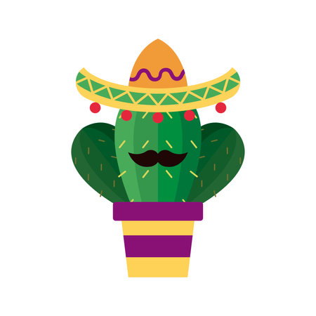 Isolated cute cactus with mexican hat and mustache cartoon icon Vectorのイラスト素材