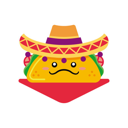 Isolated taco cartoon character with traditional mexican hat Vectorのイラスト素材