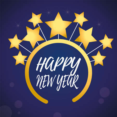 Happy new year poster with hat and stars Vectorのイラスト素材