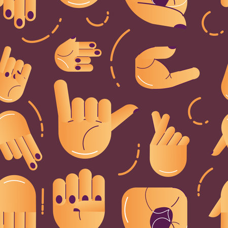 Seamless pattern background with different hand gesture icons Vectorのイラスト素材