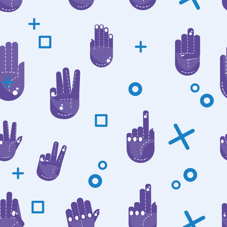 Seamless pattern background with different hand gesture icons Vectorのイラスト素材