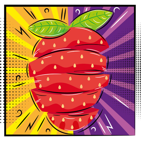 Cut strawberry sketch on comic page Vectorのイラスト素材