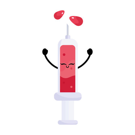 Isolated cute happy blood syringe character Vectorのイラスト素材