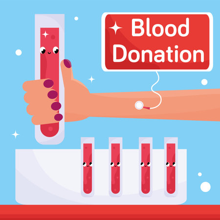 Cute blood tubes connected to arm Blood donation concept Vectorのイラスト素材