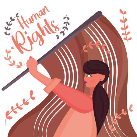 Girl character holding a protest flag Human rights concept Vectorのイラスト素材