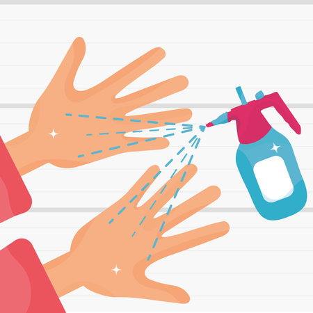 Alcohol being applied to pair of hands Self care Vectorのイラスト素材