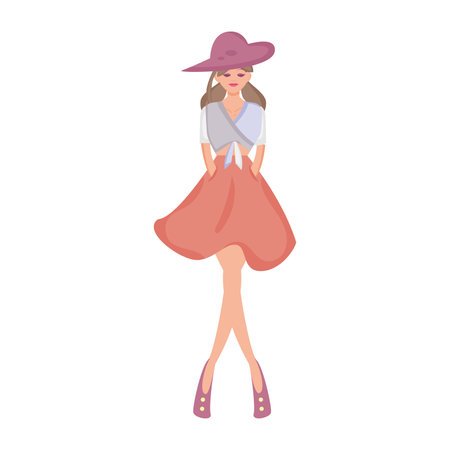 Isolated cute girl character with summer hat Vectorのイラスト素材