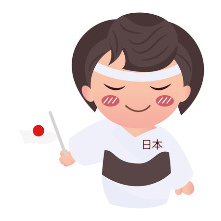 Isolated cute happy male character with kimono Vectorのイラスト素材