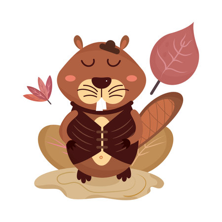 Isolated cute beaver autumn animal Vectorのイラスト素材