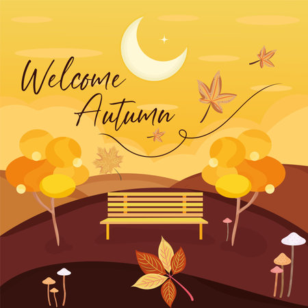 Colored autumn seasonal landscape view Vectorのイラスト素材