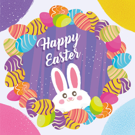 Happy easter poster with rabbit and eggs Vectorのイラスト素材