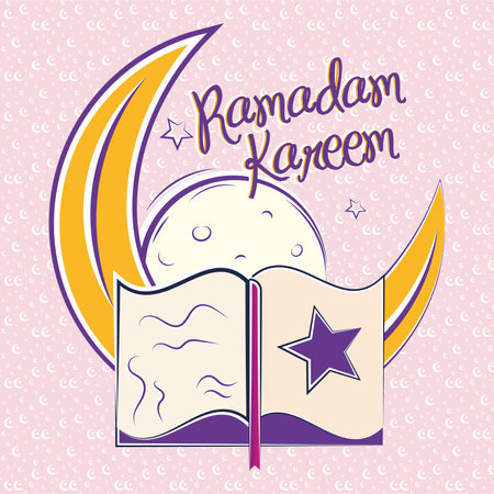 Colored ramadan kareem poster with quran and moon sketches Vectorのイラスト素材